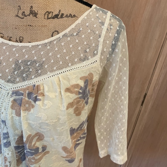 Anthropologie mesh top Y2K sheer Ivory Anja Floral Blouse Boho Lace Crochet XS - Picture 6 of 16